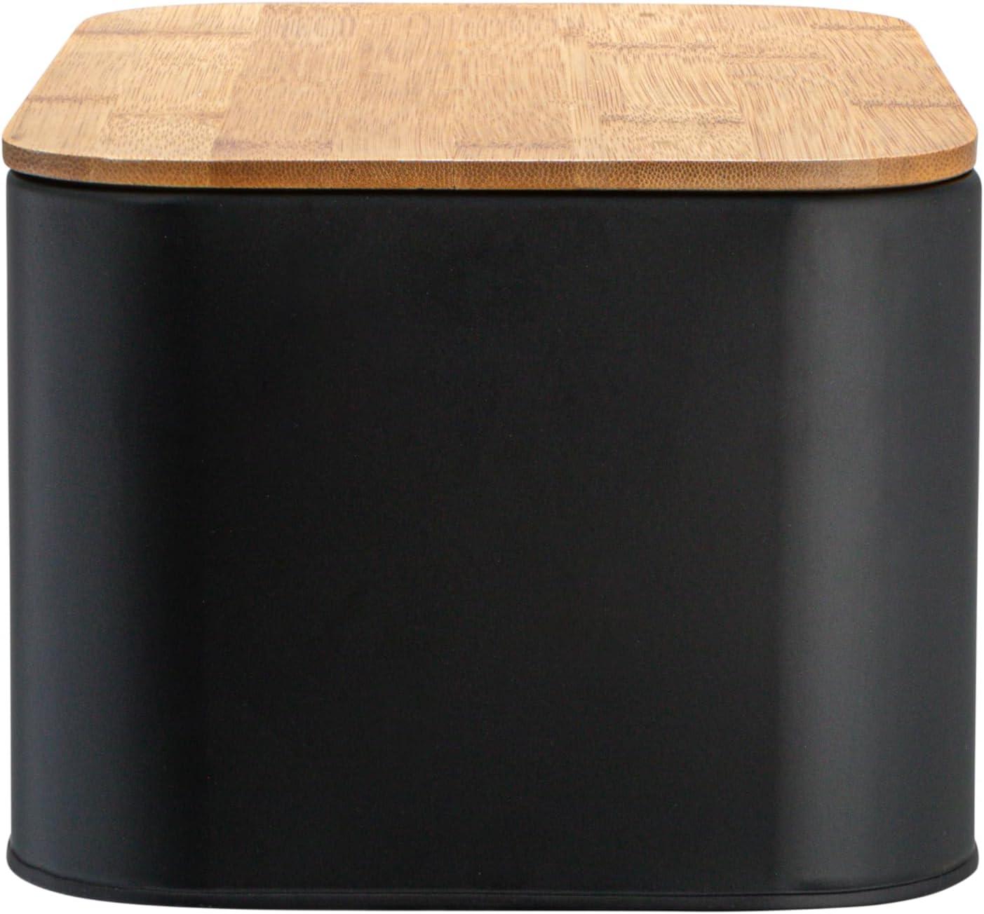 Black Metal Bread Bin with Bamboo Lid, 11.75"L x 7"H