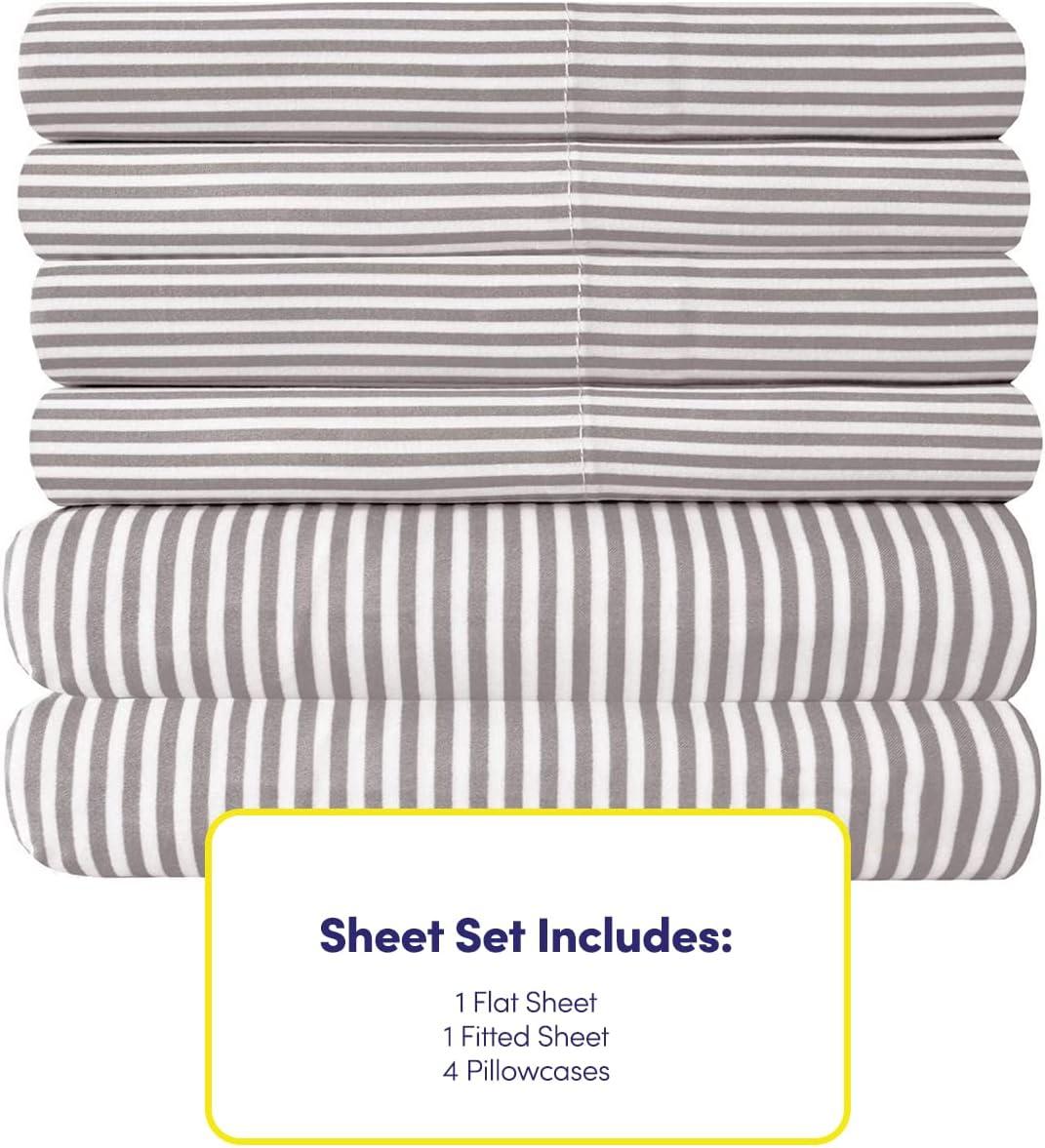 King Classic Stripe Gray Microfiber Deep Pocket Sheet Set