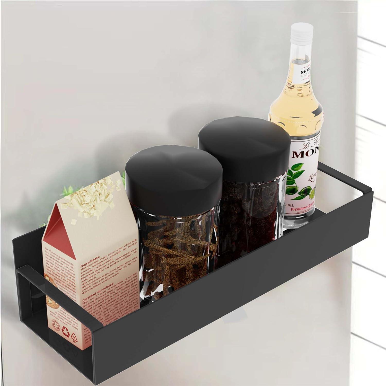 Textiles Hub 4 Pack Magnetic Spice Rack For Refrigerator, Moveable Magnetic Spice Organizer, Black Metal Strong Magnetic Shelf For Fridge And Microwave Oven, Space Saving For Kitchen