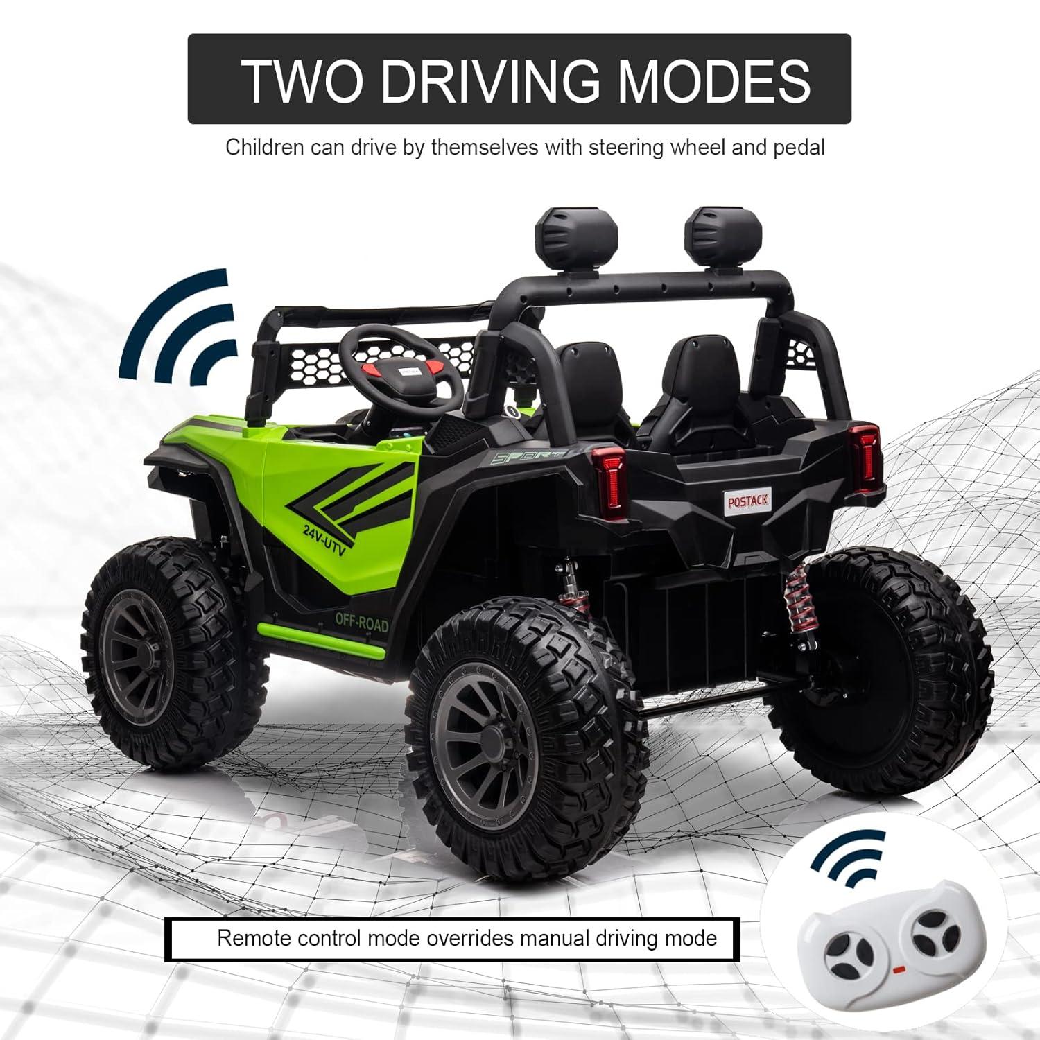 24V Ride on Car 2 Seater Ride on UTV 4X4 Off-Road UTV for Kids 4X200W Powerful Motor Kids' Electric Vehicles with Remote Control, Spring Suspension, Led Light, Bluetooth Music, Green