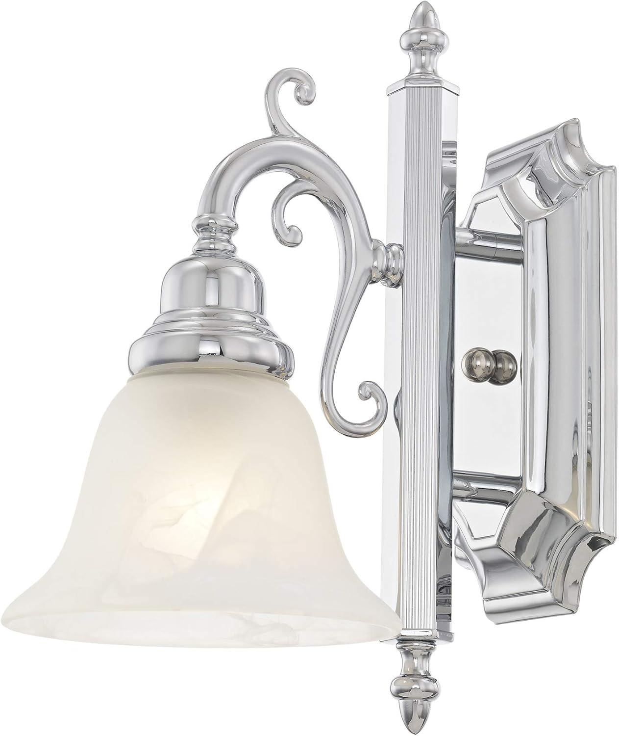 French Regency Polished Chrome 1-Light Bath Vanity with White Alabaster Glass