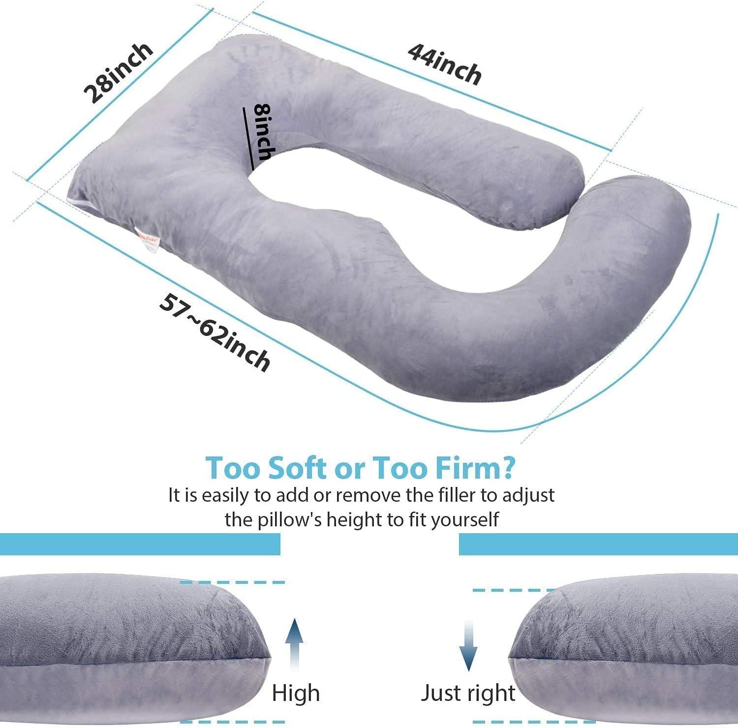 57-Inch Grey Velvet Maternity Full Body Pillow with Memory Foam