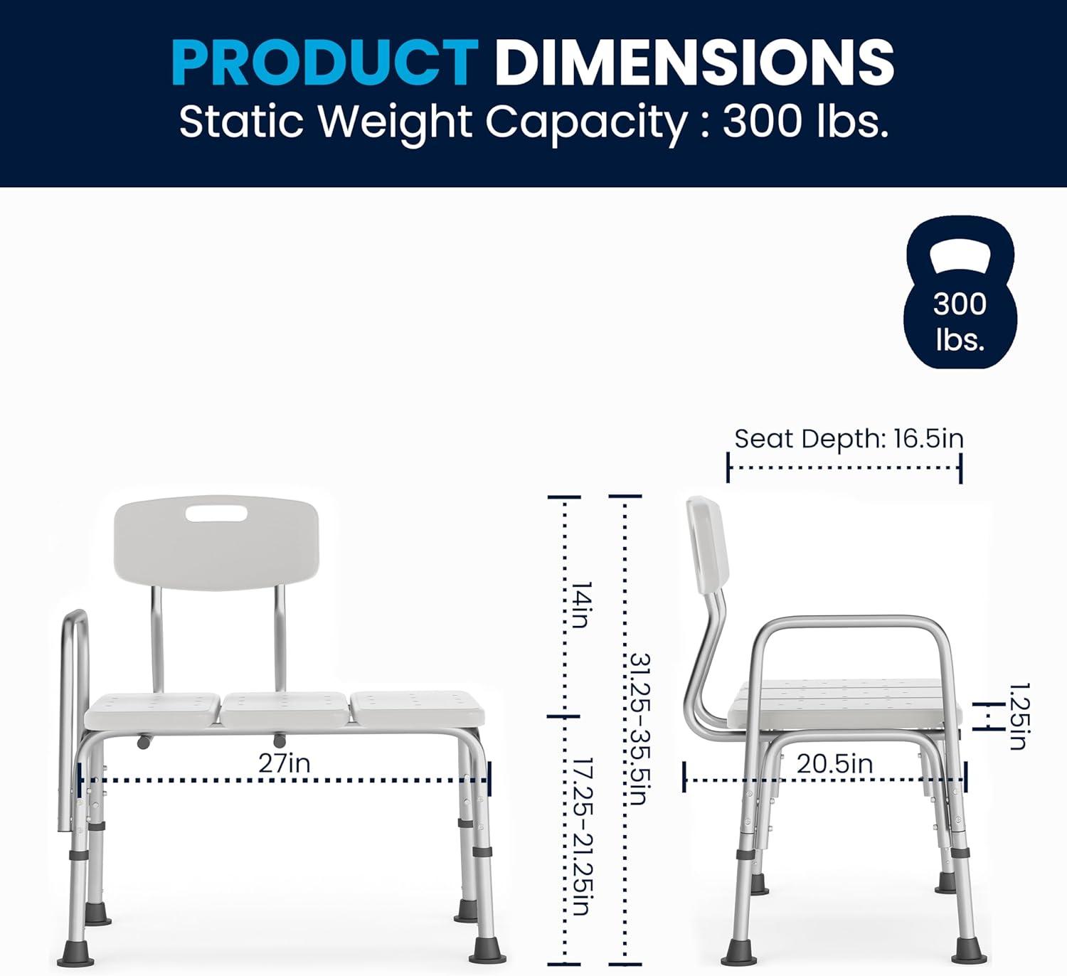 Phoebe Aluminum Height Adjustable Medical Shower Transfer Bench