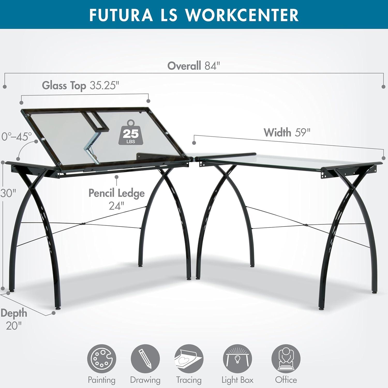 Inbox Zero Courson L-Shaped Glass Top Drafting Table