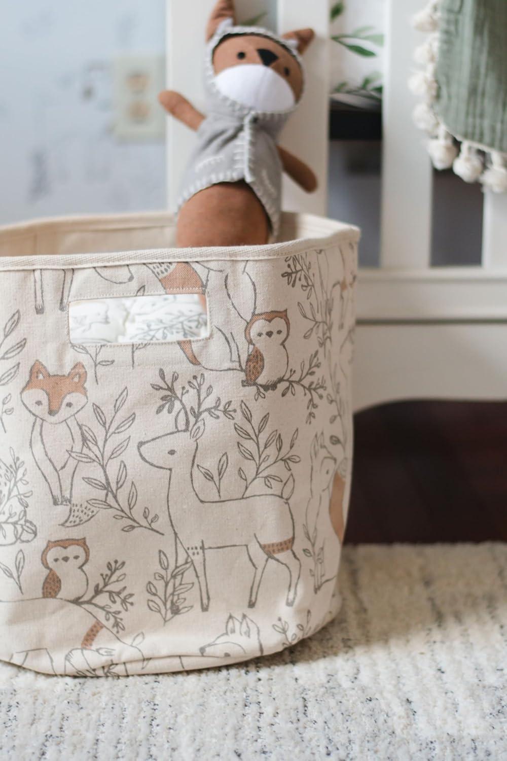 Ezra Beige and Brown Fabric Woodland Nursery Storage Basket