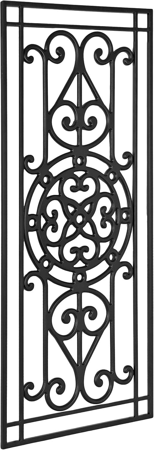 Kate and Laurel Ellard Farmhouse Rectangle Wall Art Plaque, 20 x 44, Black, Traditional Panel Decorative Wall Plaque with Ornate Painted Wooden Scrollwork and Sturdy Metal Frame