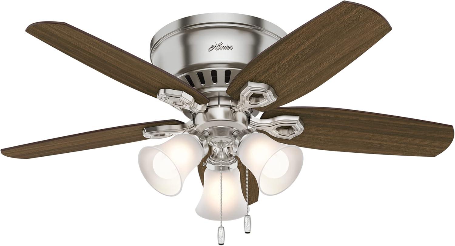 Hunter - Builder Indoor Low Profile Ceiling Fan With Light, 42-inch, Brushed Nickel, Traditional-style, 3-speed WhisperWind Motor, 51092, for living rooms, bedrooms, home offices, kitchens