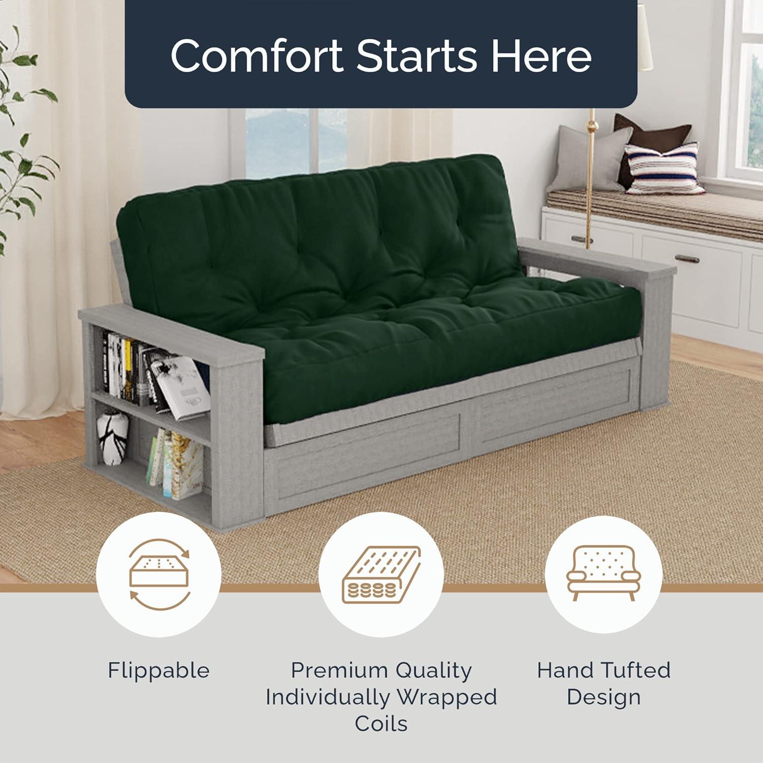 Loosh Home 10" Pocket Coil Futon Mattress. Mattress only. Frame not included. Dark Green - Full