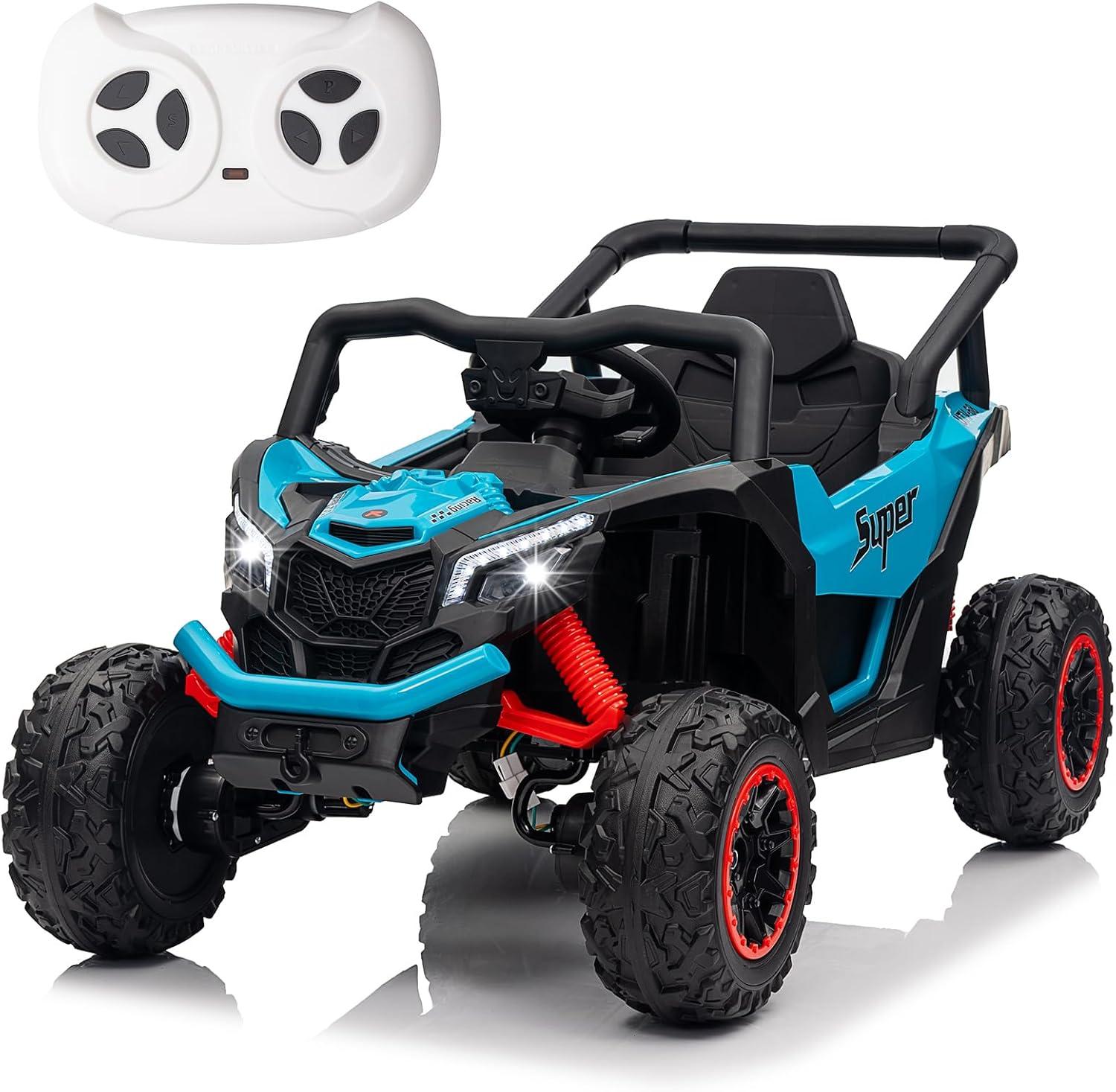 iYofe 24V Ride on Toys for Kids, Large Seat Ride on UTV Cars with Remote Control, Battery Powered Kids Car Electric Vehicle with 3 Speed, Bluetooth Music, 4 Wheels Spring Suspension, Blue