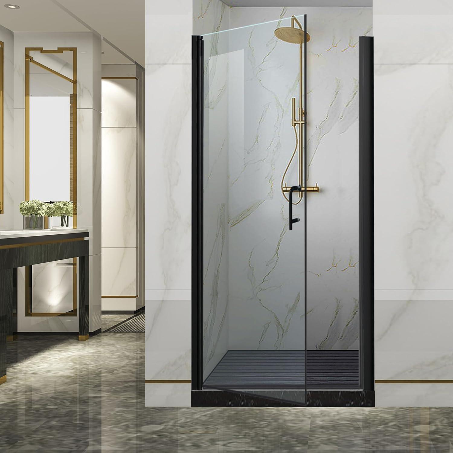 Matte Black Frameless Pivot Shower Door with Clear Glass