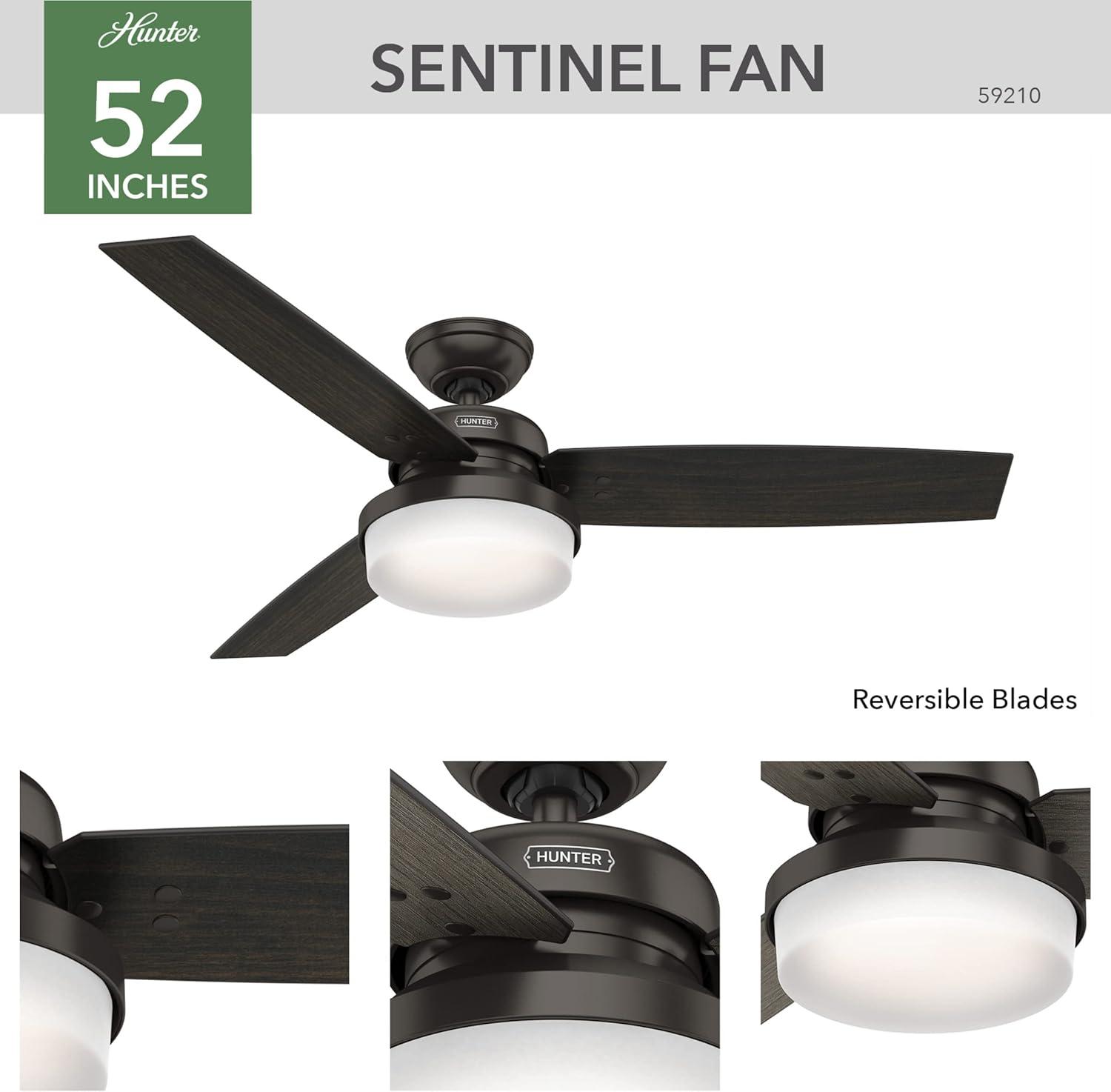 52" Sentinel 3 -Blade Standard Ceiling Fan with Remote Control and Light Kit Included