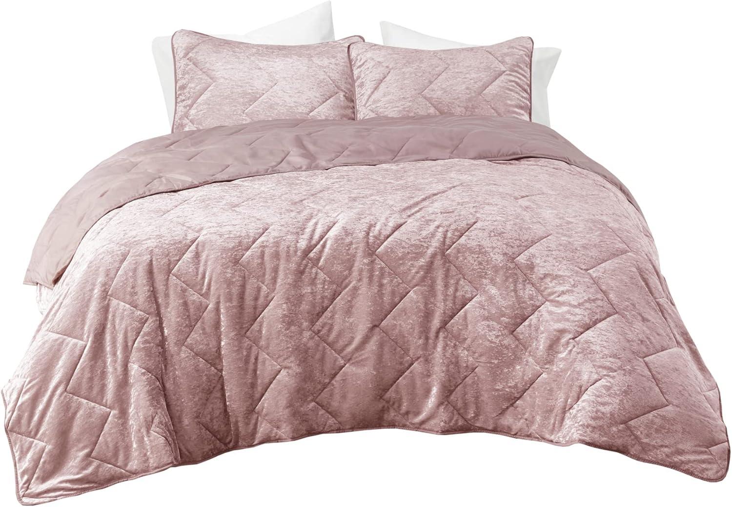 Comfort Spaces Juliette Luxe Comforter Set Velvet Lush with Soft Brushed Microfiber Reverse, All Season Cozy Velvet Bedding Sets, Fluffy Comforter Bed Set, Matching Sham, Blush Twin/Twin XL 2 Piece