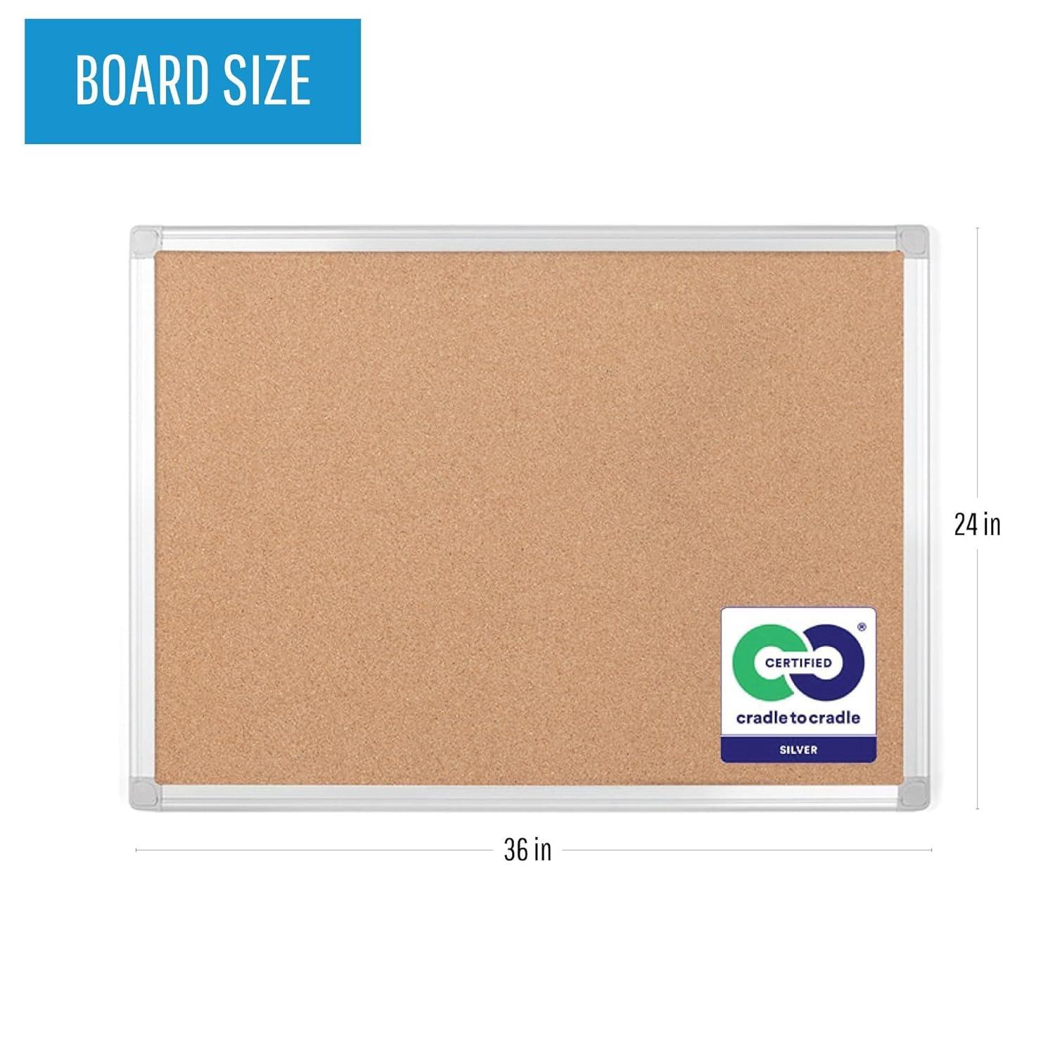 Bi-Silque Visual Communication Products CA031790 Earth Cork Bulletin Board, 24 x 36 in., Aluminum Frame