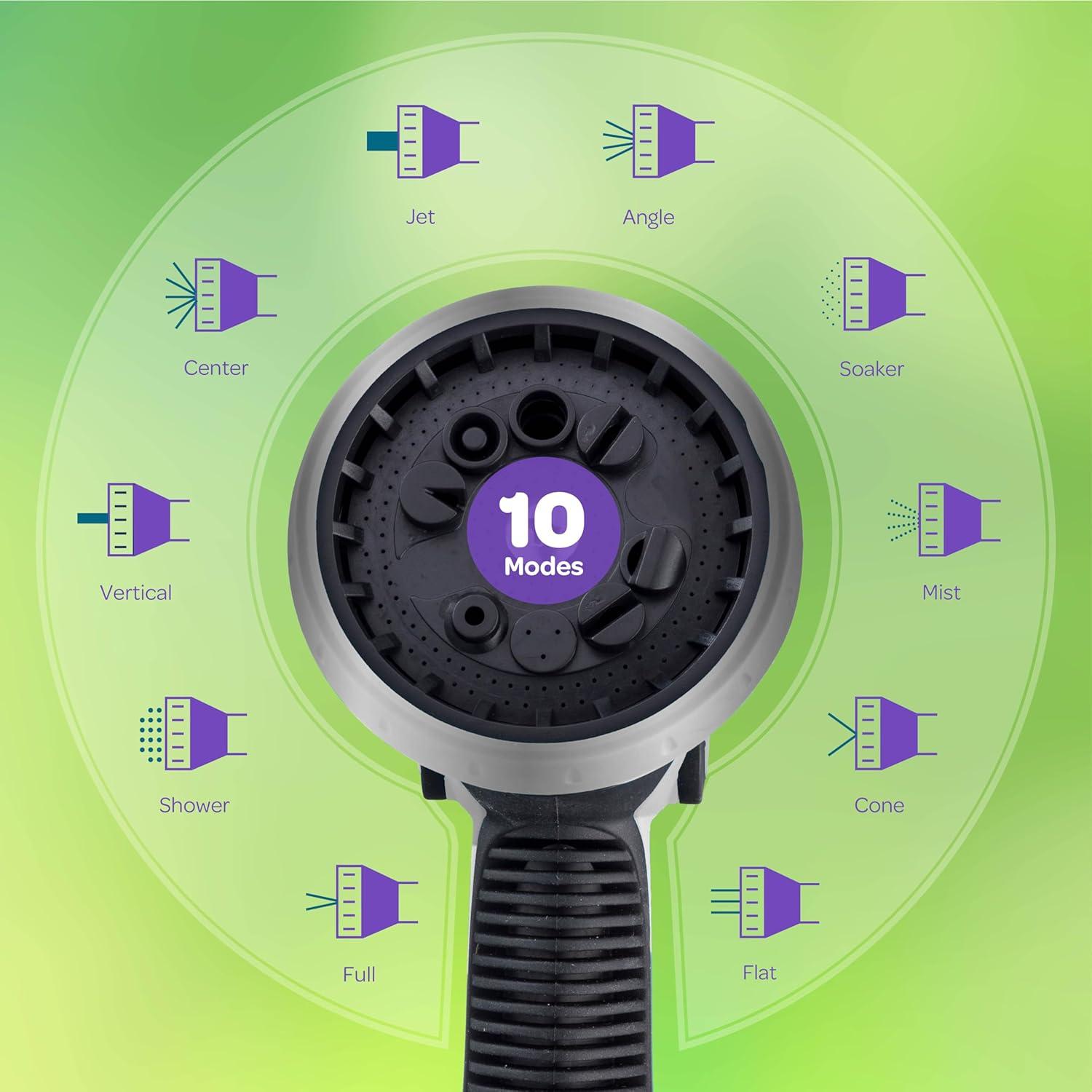 Hose Nozzle [Silver] Heavy Duty Hose Sprayer With 10 Adjustable Watering Patterns. Thumb Control Design, Comfortable Ergonomic Grip, Garden Hose Nozzle for Watering Plants & Lawns/Fun showers/Cleaning