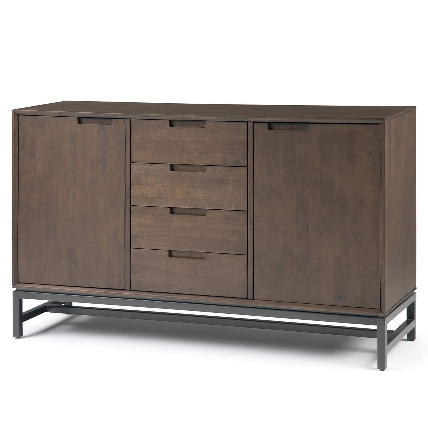 Simpli Home Banting 60"W Solid Wood Industrial 2-Door Sideboard Buffet with 4 Center Drawers