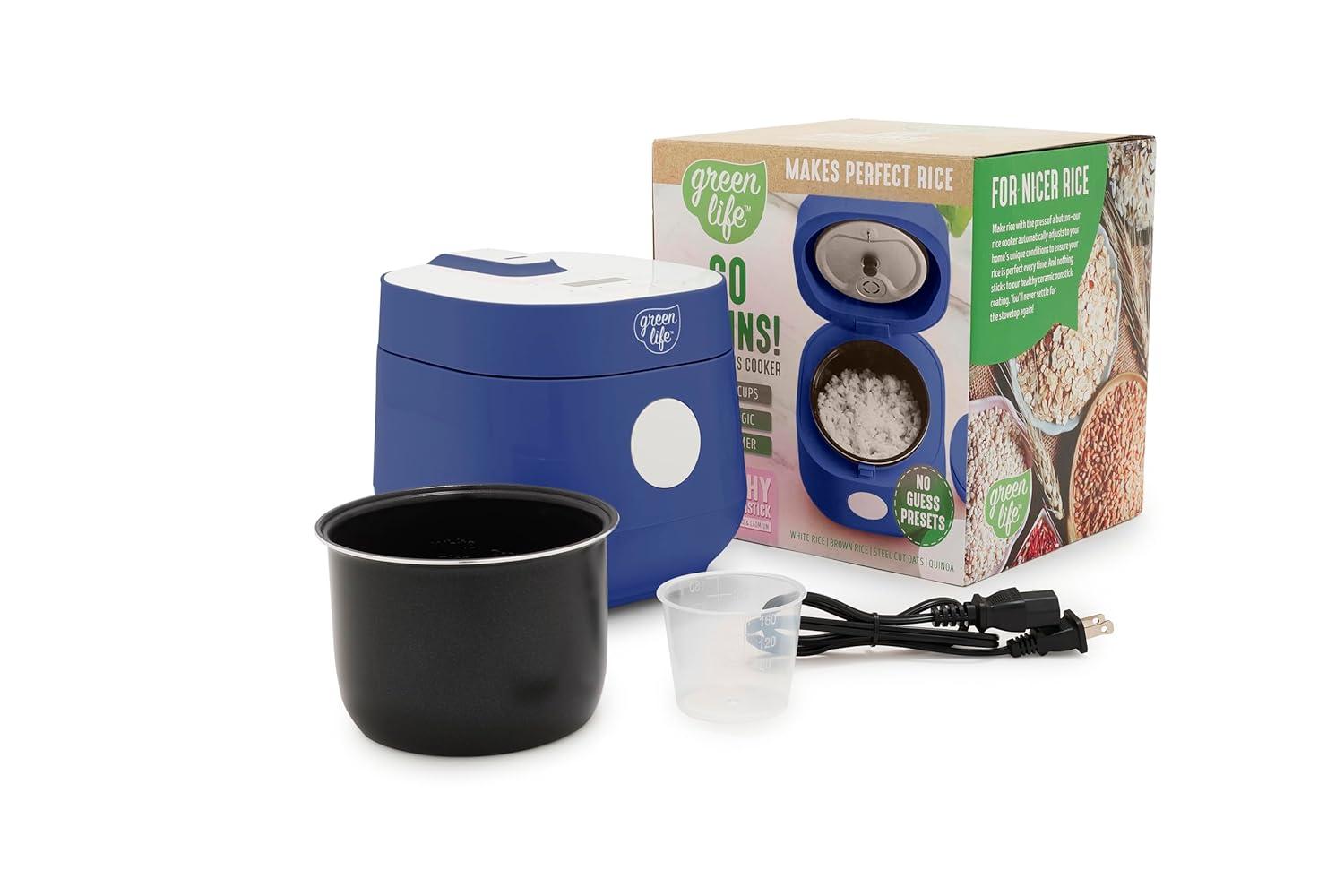 GreenLife Blue and White Ceramic Nonstick Electric Rice Cooker