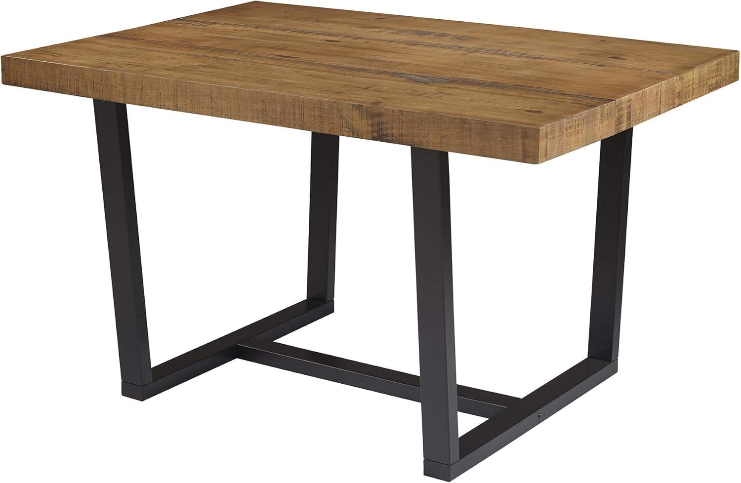 Walker Edison Rustic Distressed Solid Wood Dining Table, Rustic Oak