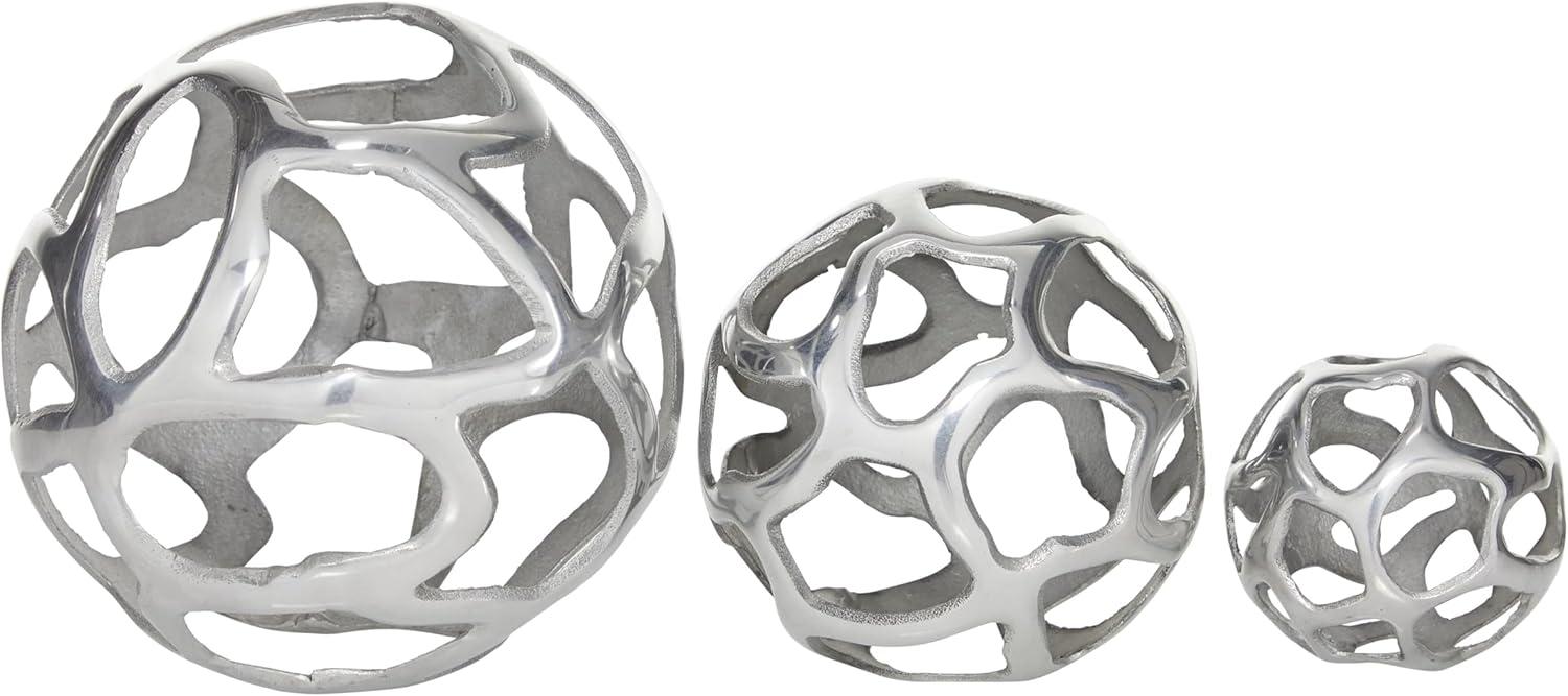 Olivia & May Set of 3 Decorative Aluminum Balls Silver : Textured Orb Sculptures for Tabletop Decor