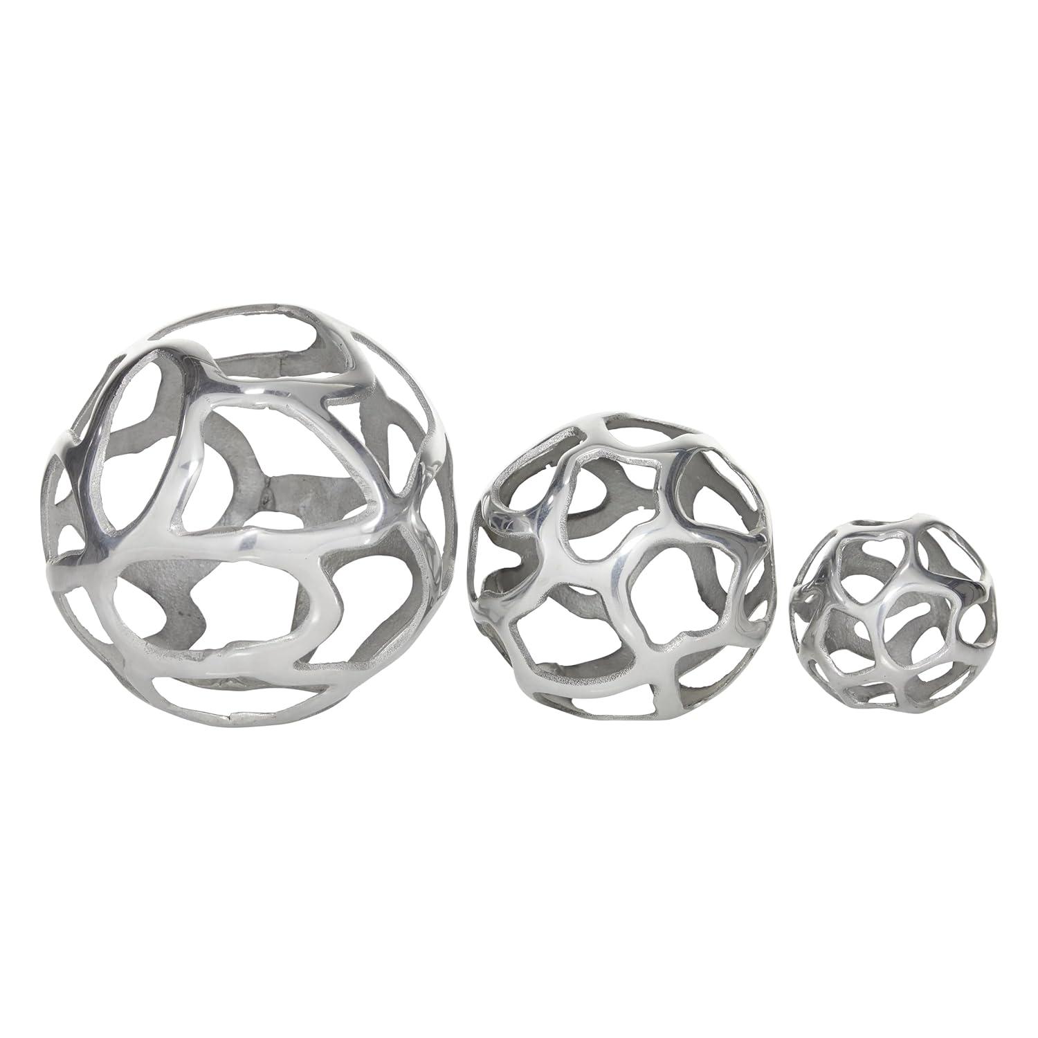 Olivia & May Set of 3 Decorative Aluminum Balls Silver : Textured Orb Sculptures for Tabletop Decor