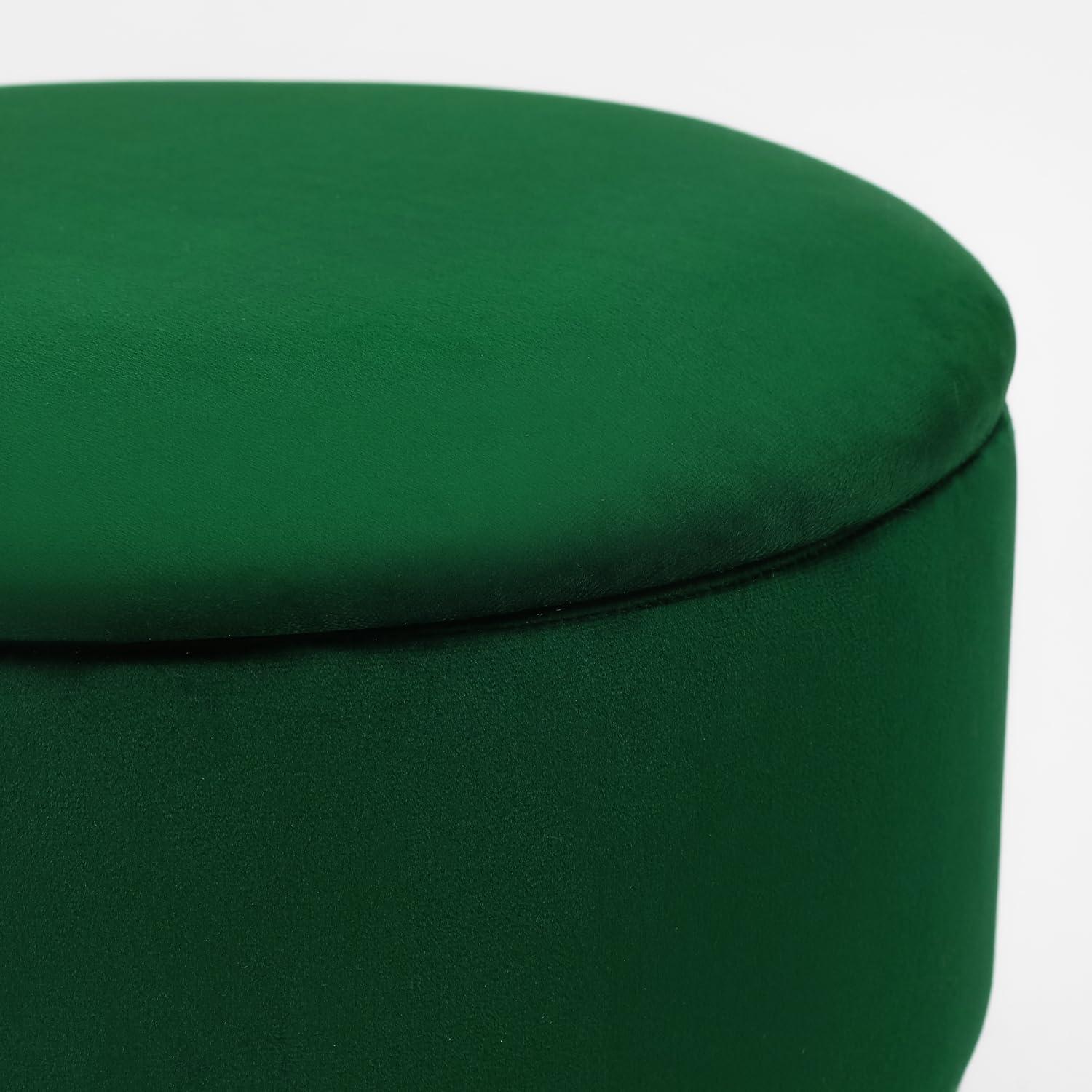 Green Velvet Round Storage Ottoman Set with Gold Accent