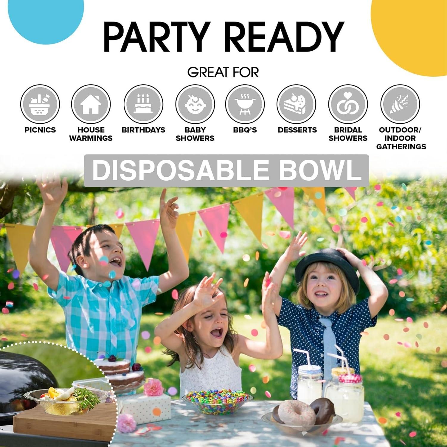 Crown Display 12 Oz. Clear Plastic Bowls Disposable Party Bowls -100 Count Disposable Plastic Soup Bowls