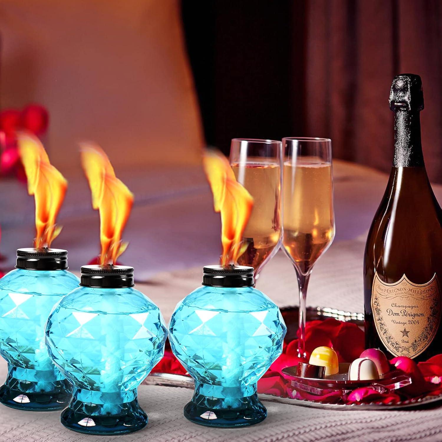 TRAHOO-4 Pack Glass Table Top Light Torches for Outside, Easy to Refill Glass Citronella Torches Outdoor Lanterns, Wick and Cap Included Torch for Garden Patio Yard Party