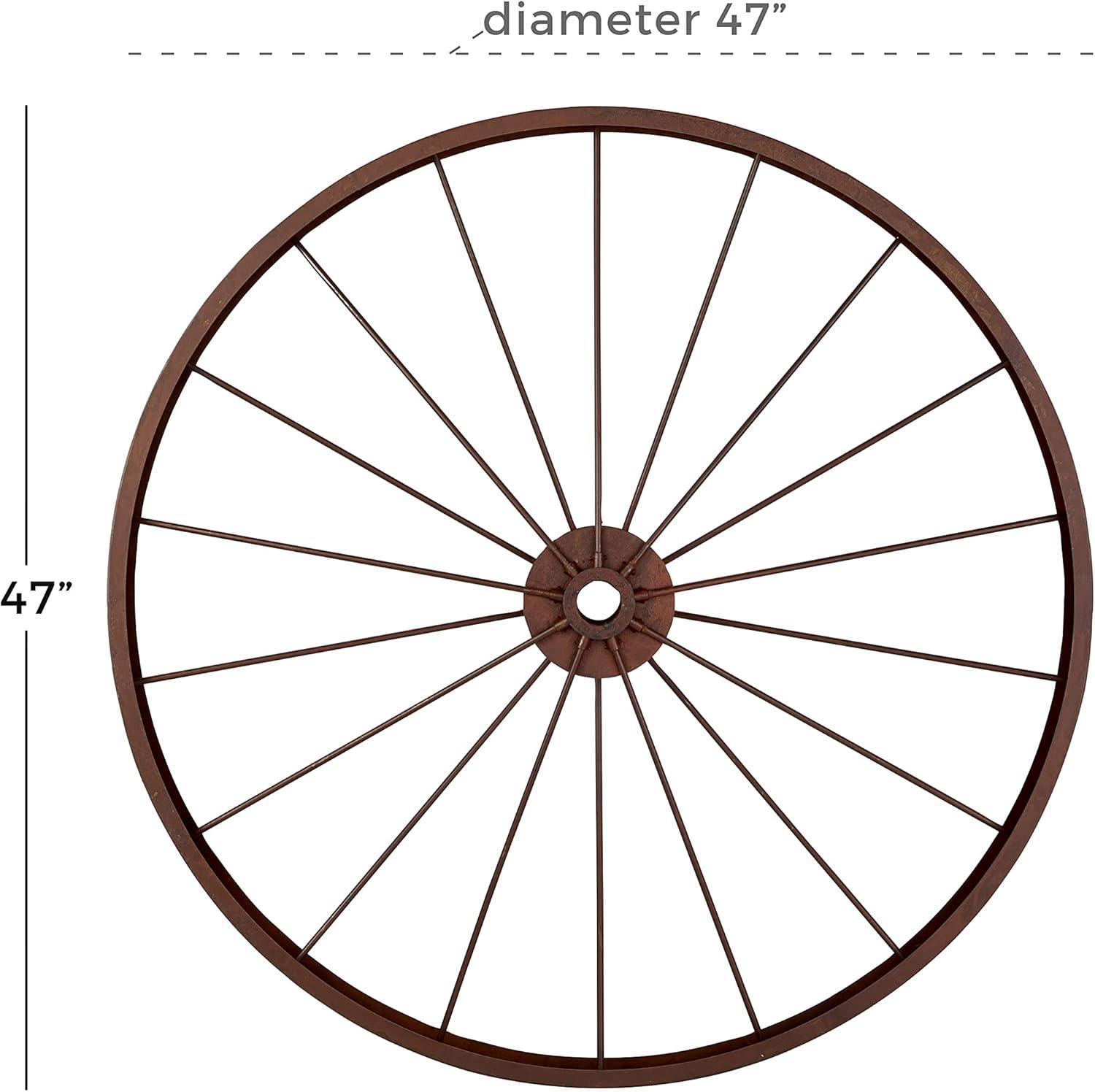 Decmode Large Red Metal Wheel Wall Decor, 43"