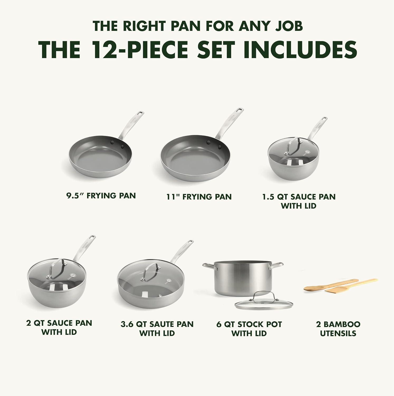 GreenPan Chatham 13pc Tri-Ply Stainless Steel Healthy Ceramic Nonstick Cookware Set