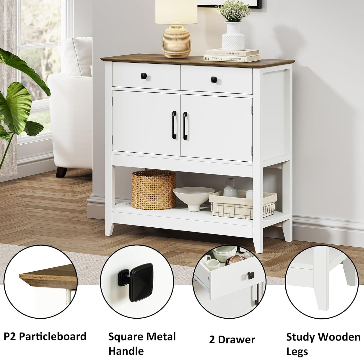 Console Table Sofa Table,Coffee Bar Cabinet,35.5" Lx 13.8" W x 34.65" H,Entryway Table with 2 Drawers & 2Door Cabinet Buffet Sideboard for Kitchen Entryway,Hallway,Foyer,White