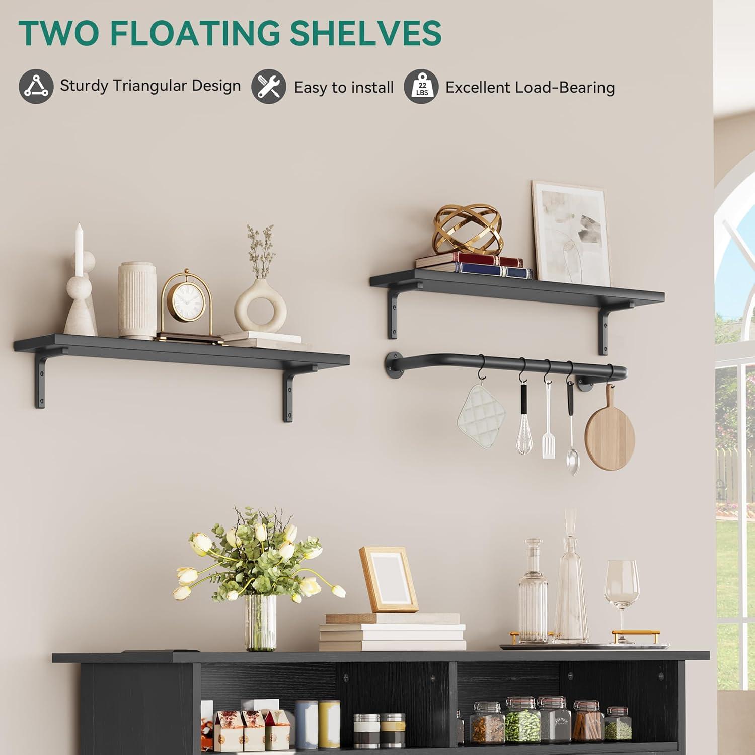 YITAHOME Sideboard Buffet Cabinet, 52" Farmhouse Coffee Bar with Power Outlet, Floating Shelves, Wine Storage for Kitchen & Living Room (White)