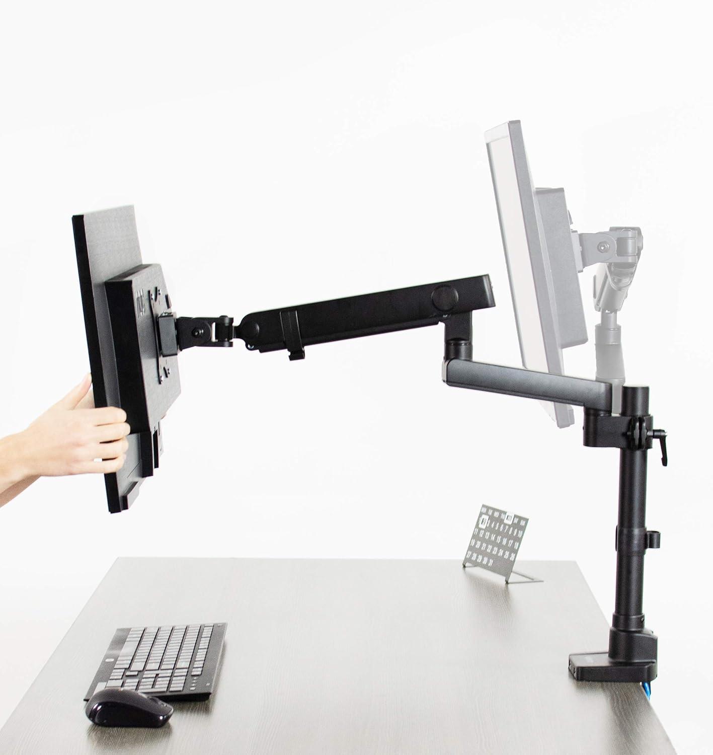 Premium Black Aluminum Full Motion Single Monitor Desk Mount with USB Ports