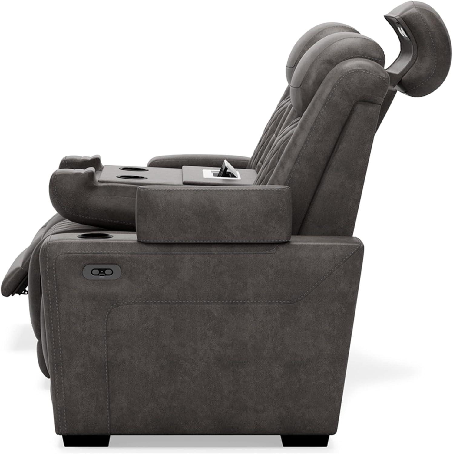 Gray Faux Leather Power Reclining Sofa with Cup Holders