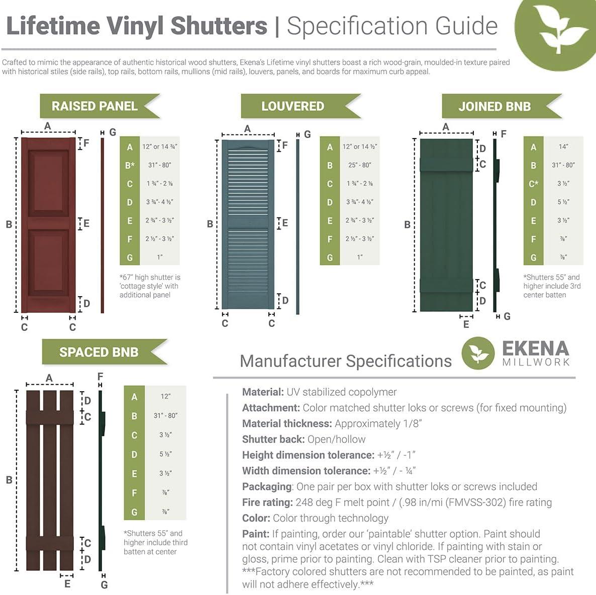 14 3/4"W x 43"H Lifetime Vinyl, Standard Two Equal Panels, Raised Panel Shutters, w/Installation Shutter-Lok's & Matching Screws (Per Pair), Wedgewood Blue