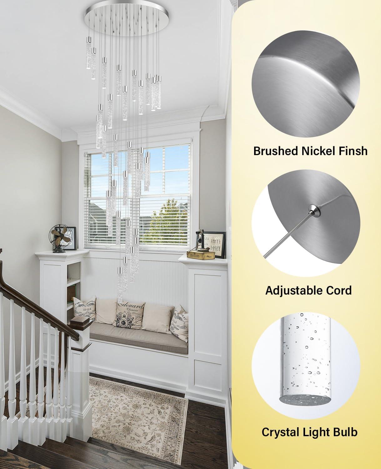 Pendant Lights Kitchen Island 36-Light, 6500K Modern Kitchen Island Lights Ceiling Lighting Fixtures with Crystal Bubble, Integrated LED Cold White Hanging Light Dining Room Light Brushed Nickel