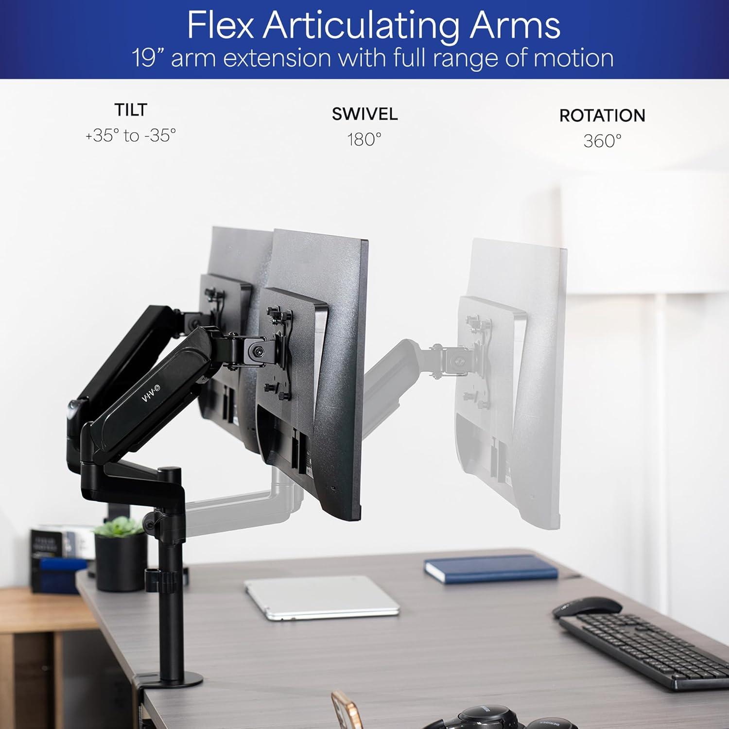 VIVO Dual Monitor Pneumatic Spring Sit-Stand Desk Mount for 2 Screens up to 32"