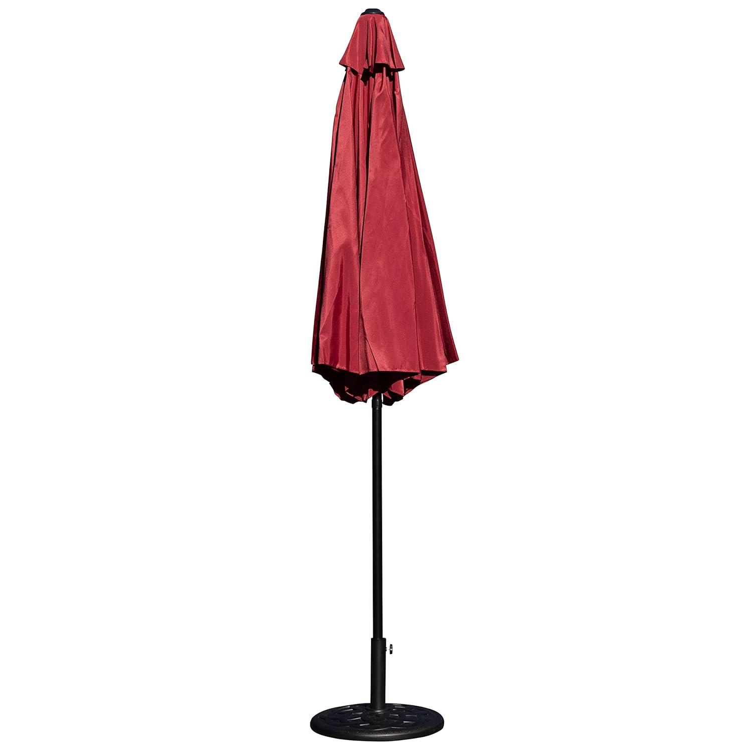Flash Furniture Kona Red 9 FT Round Umbrella with Crank and Tilt Function and Standing Umbrella Base