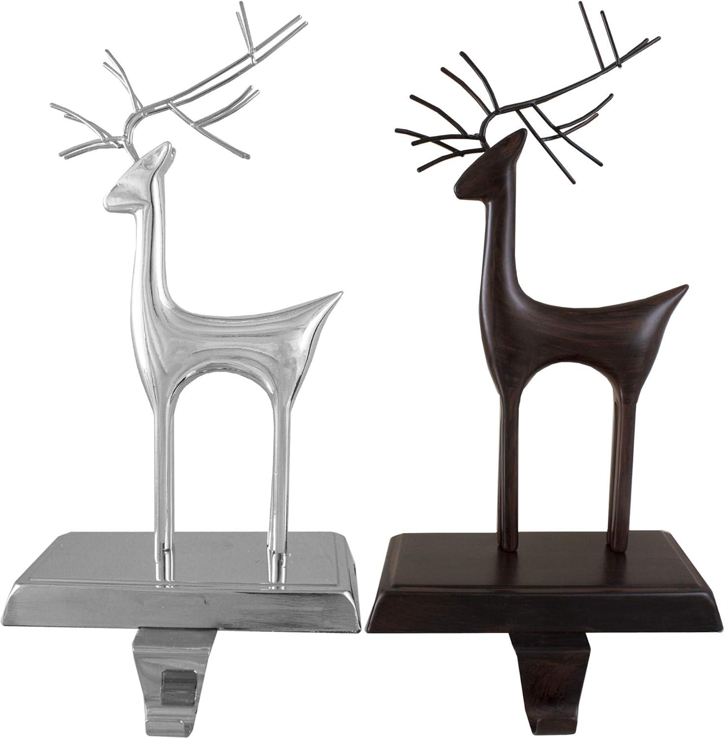 Northlight Set of 2 Oil Rubbed Bronze and Silver Reindeer Christmas Stocking Holders