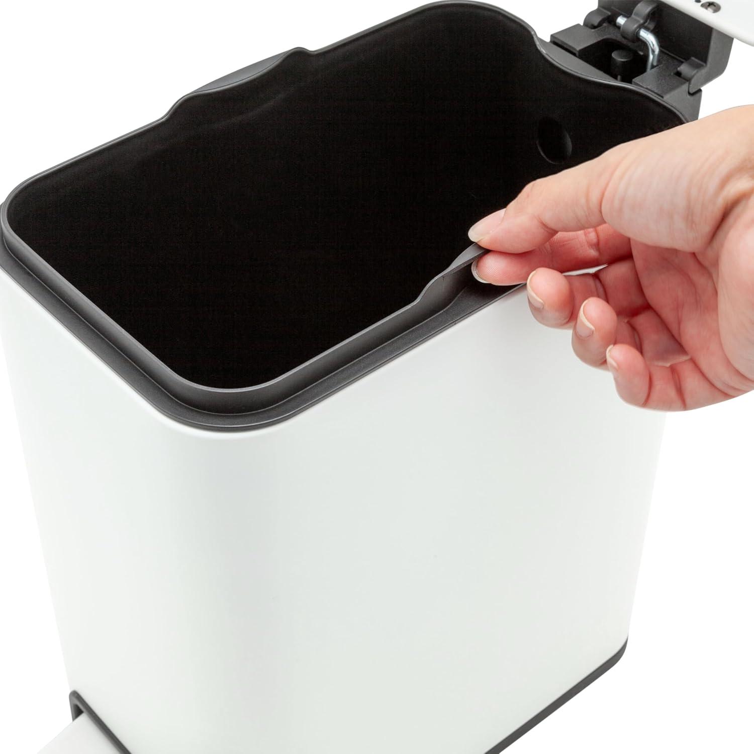 Matte White Stainless Steel Slim Step Trash Can Set