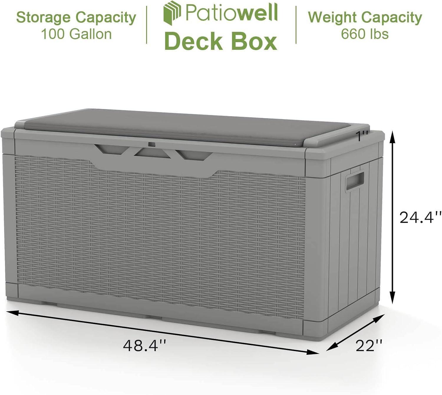Patiowell 100 Gallons Water Resistant Resin Lockable Deck Box