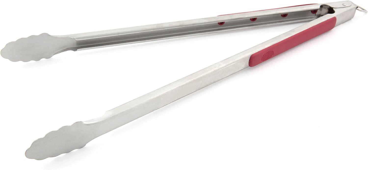 GrillPro 20-Inch Red and Silver Stainless Steel Grill Tongs