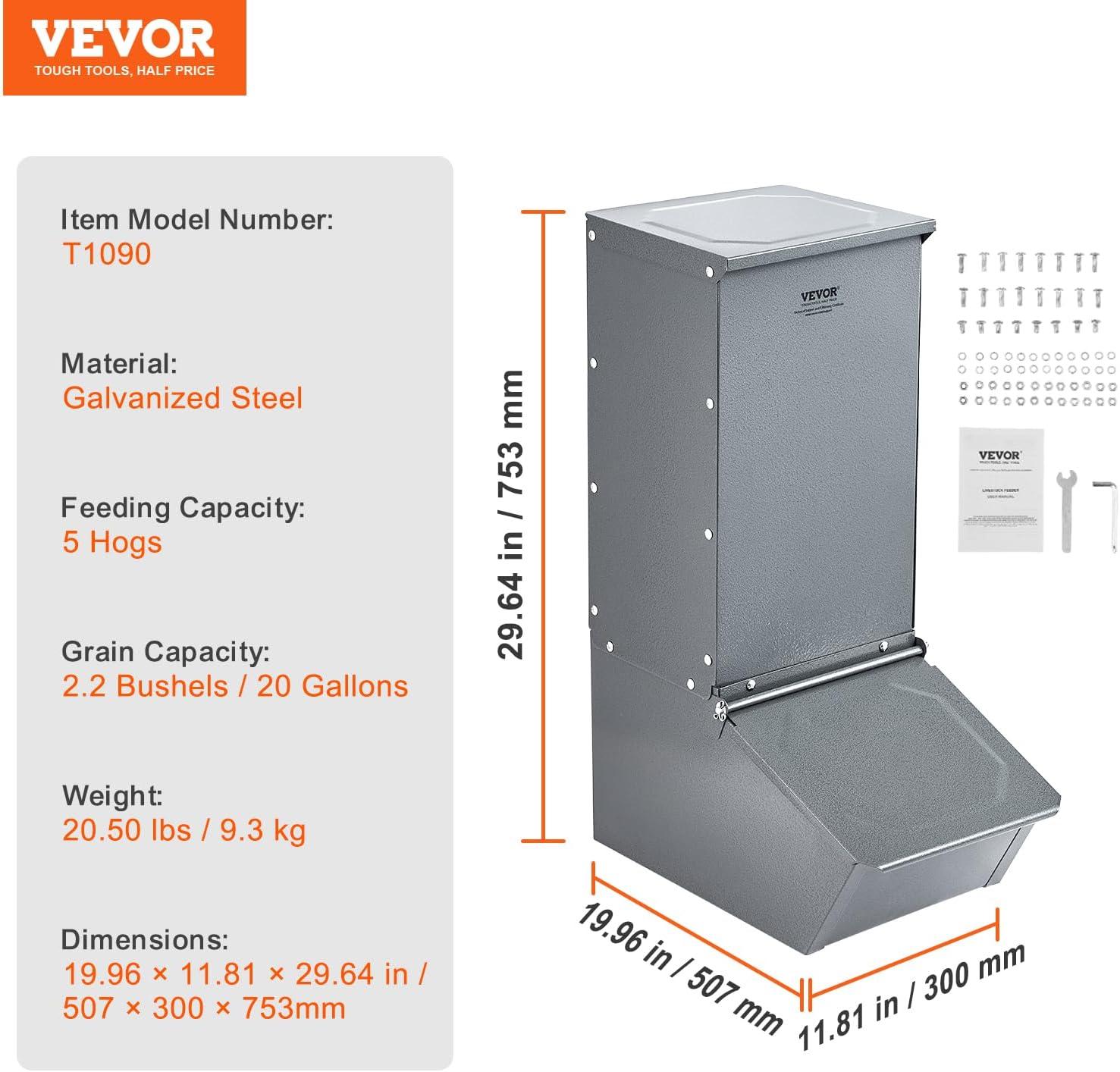VEVOR Hog Feeder, 2.2 Bushel Capacity, Single Door Pig Feeder, Heavy Duty Steel Piglets Feeder, Multipurpose Trough Creep Feeder, Outdoor Livestock Feeder Farm Accessory for Feeding up to 5 Hogs