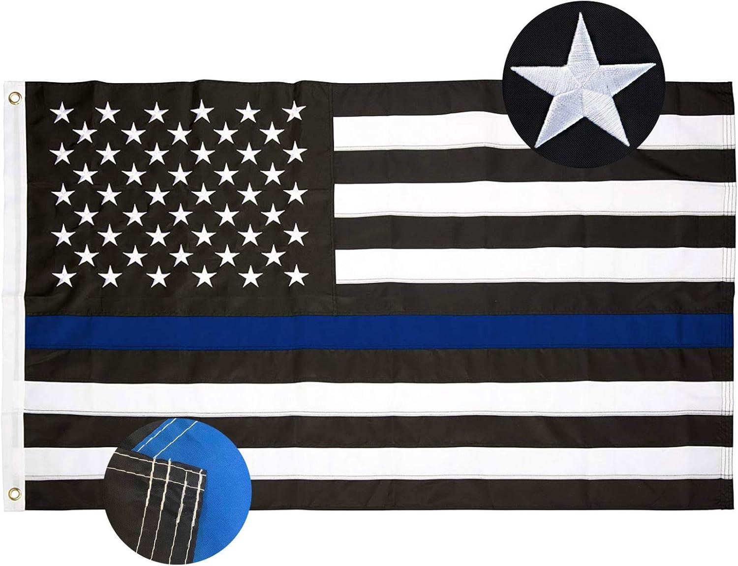 Thin Blue Line Flag United States Policeman Banner Polyester 3x5 Foot Flags Vivid Color and UV Fade Resistant Flag Outdoor Banner