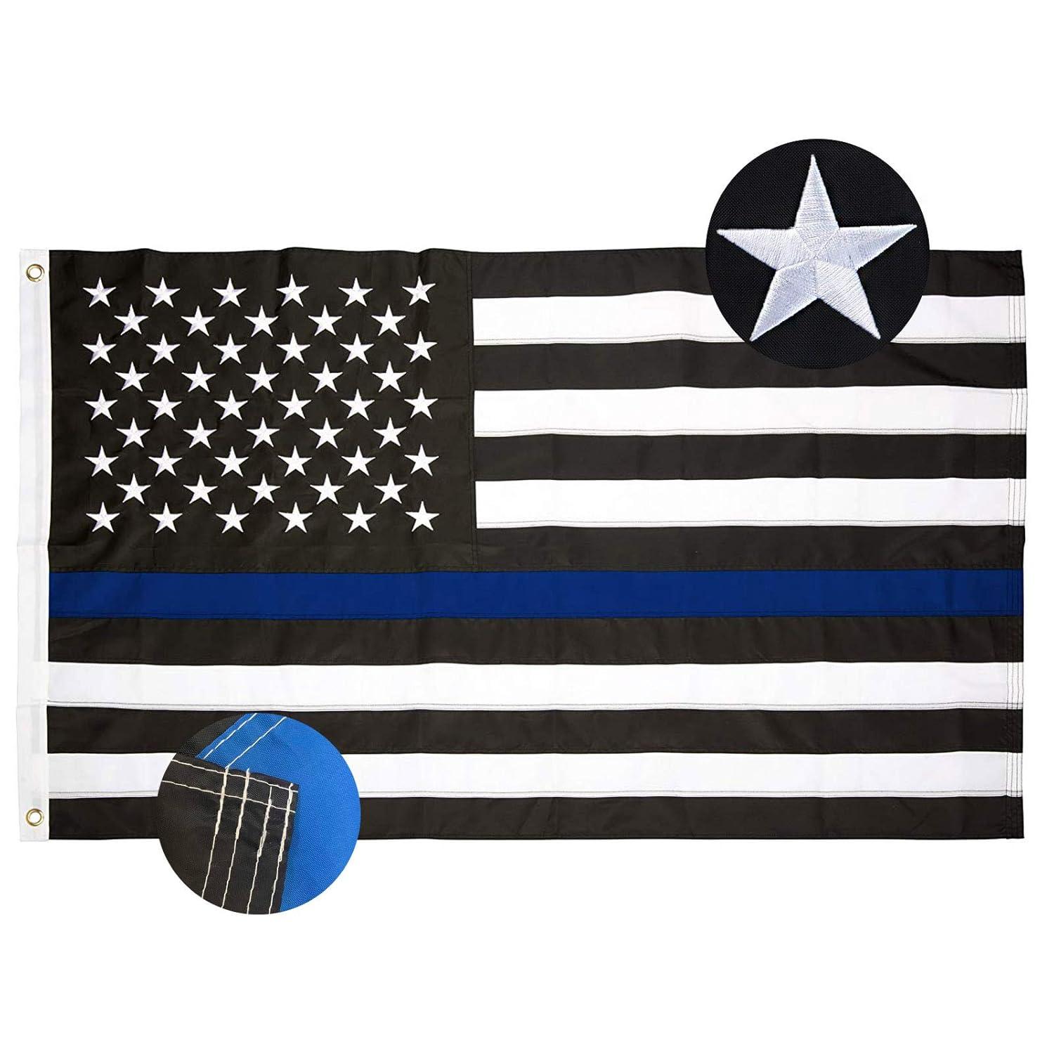 Thin Blue Line Flag United States Policeman Banner Polyester 3x5 Foot Flags Vivid Color and UV Fade Resistant Flag Outdoor Banner