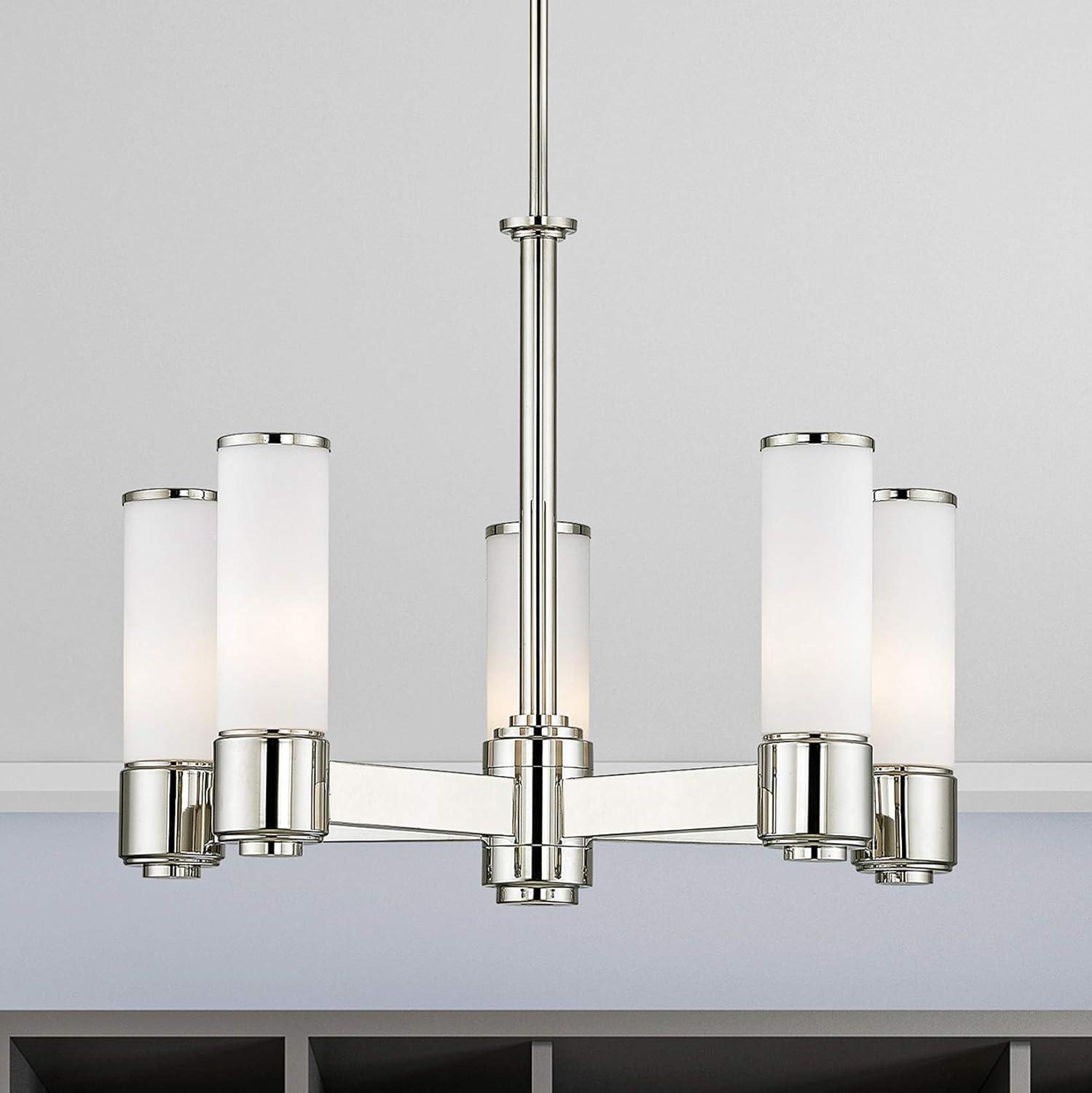 Polished Nickel 5-Light Chandelier with Satin Opal White Glass