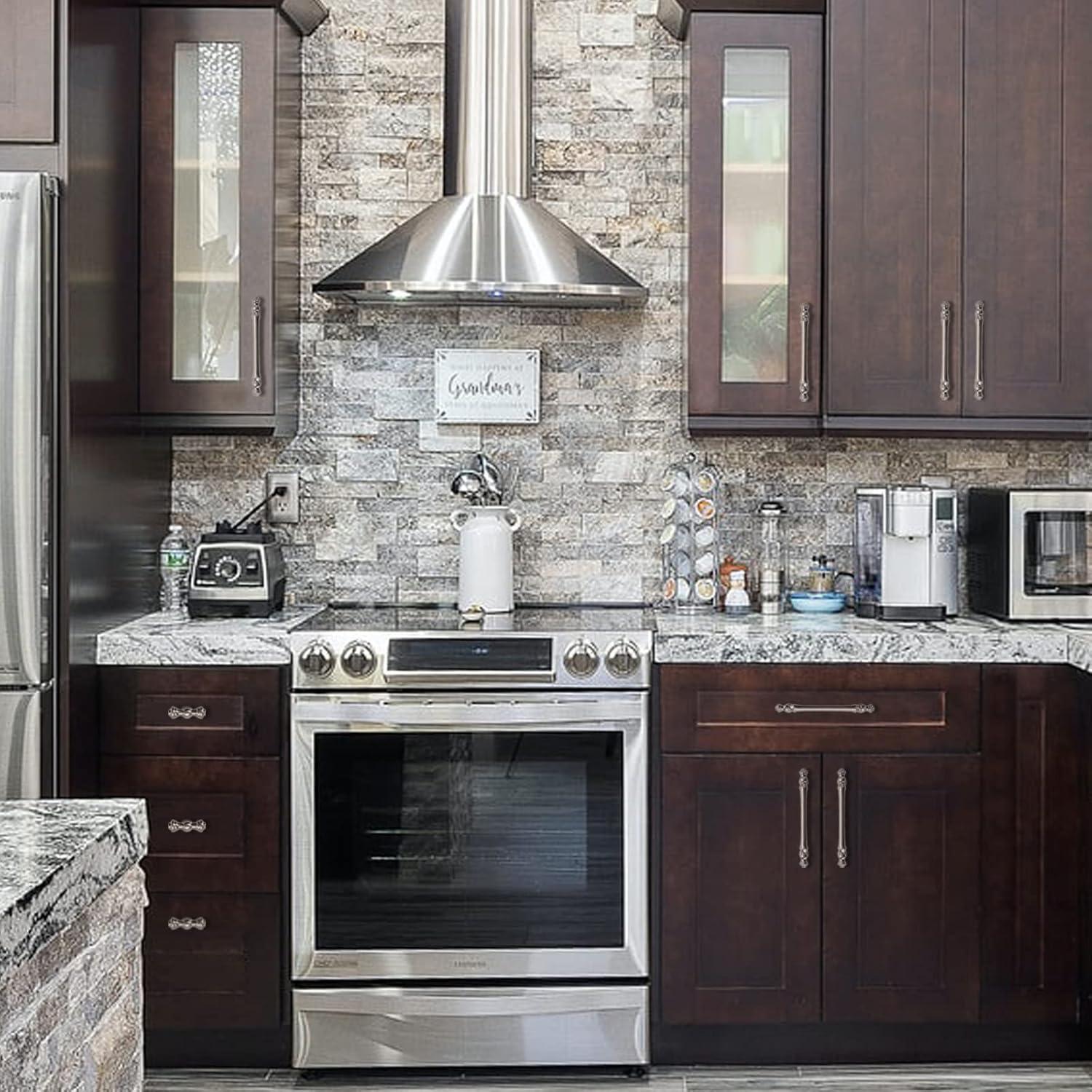 Amerdeco 10 Pack Brushed Satin Nickel Cabinet Pulls - 5 Inch(128MM) Hole Centers Kitchen Handles for Cabinets and Cupboards - ZH0060