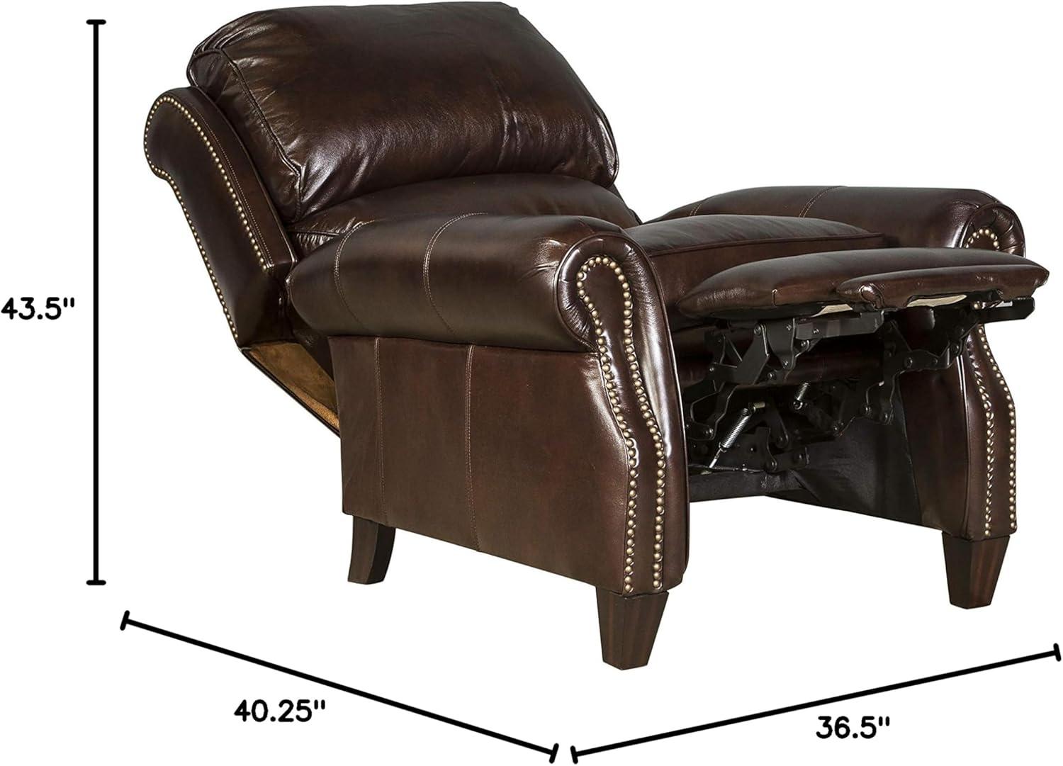 Contemporary Churchill Brown Leather Recliner with Espresso Wood Legs