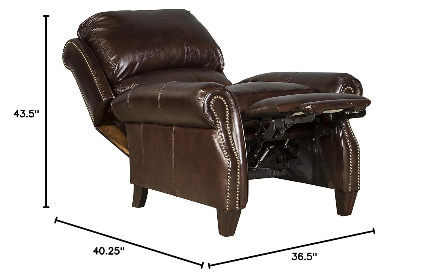 Contemporary Churchill Brown Leather Recliner with Espresso Wood Legs