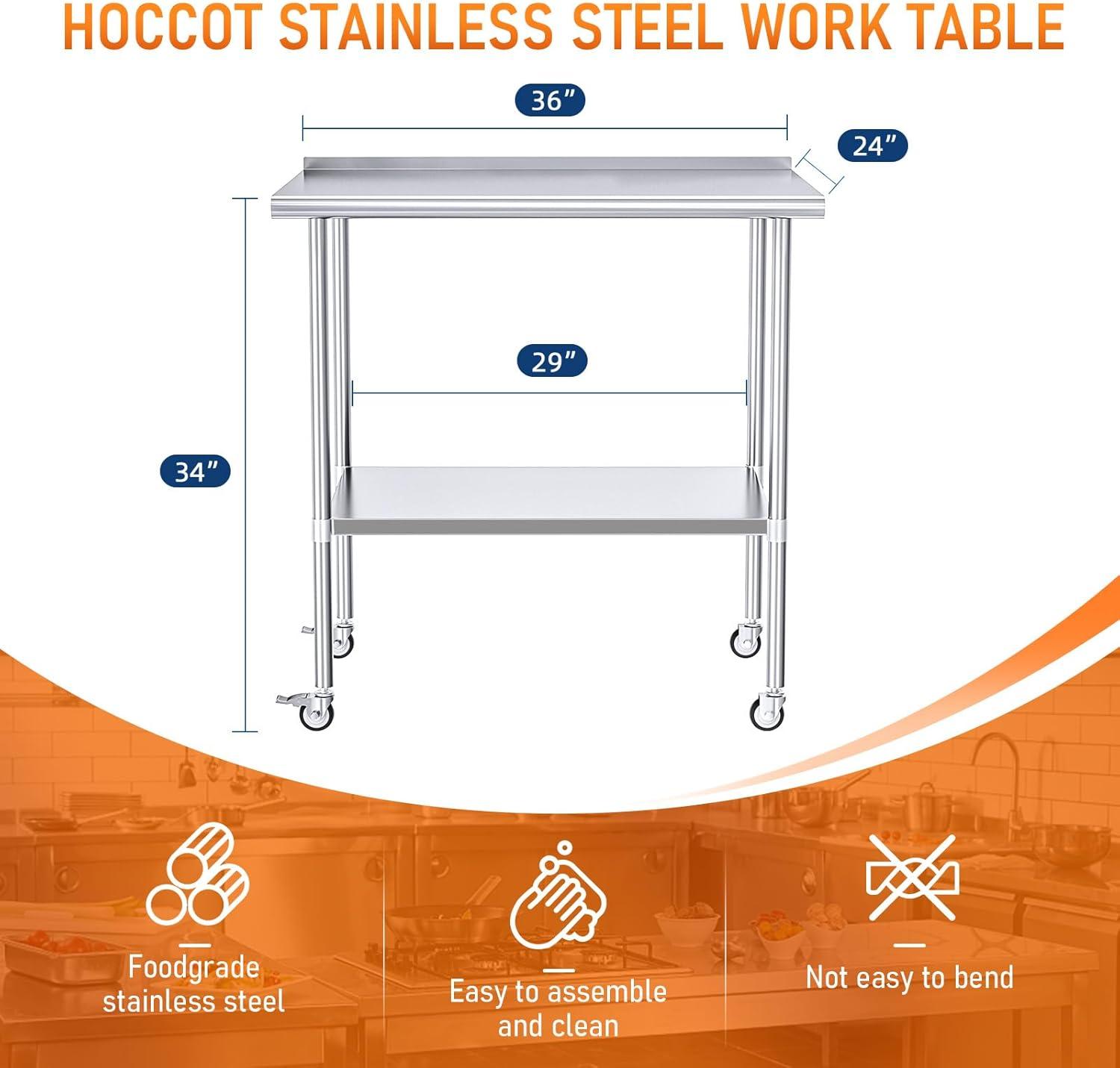 Stainless Steel Kitchen Work Prep Table Commercial Workbench With Wheels