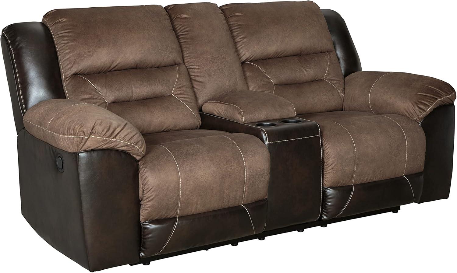 Chestnut Faux Leather Reclining Loveseat with Cup Holder and Pillow Back