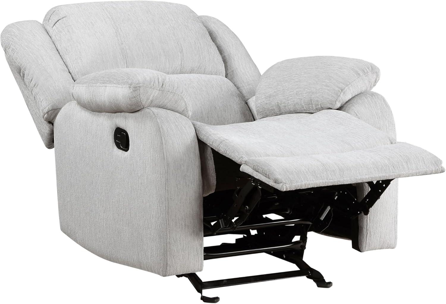 Benjara BM314756 38 in. Chris Manual Glider Recliner Chair, Solid Wood - Light Gray Chenille